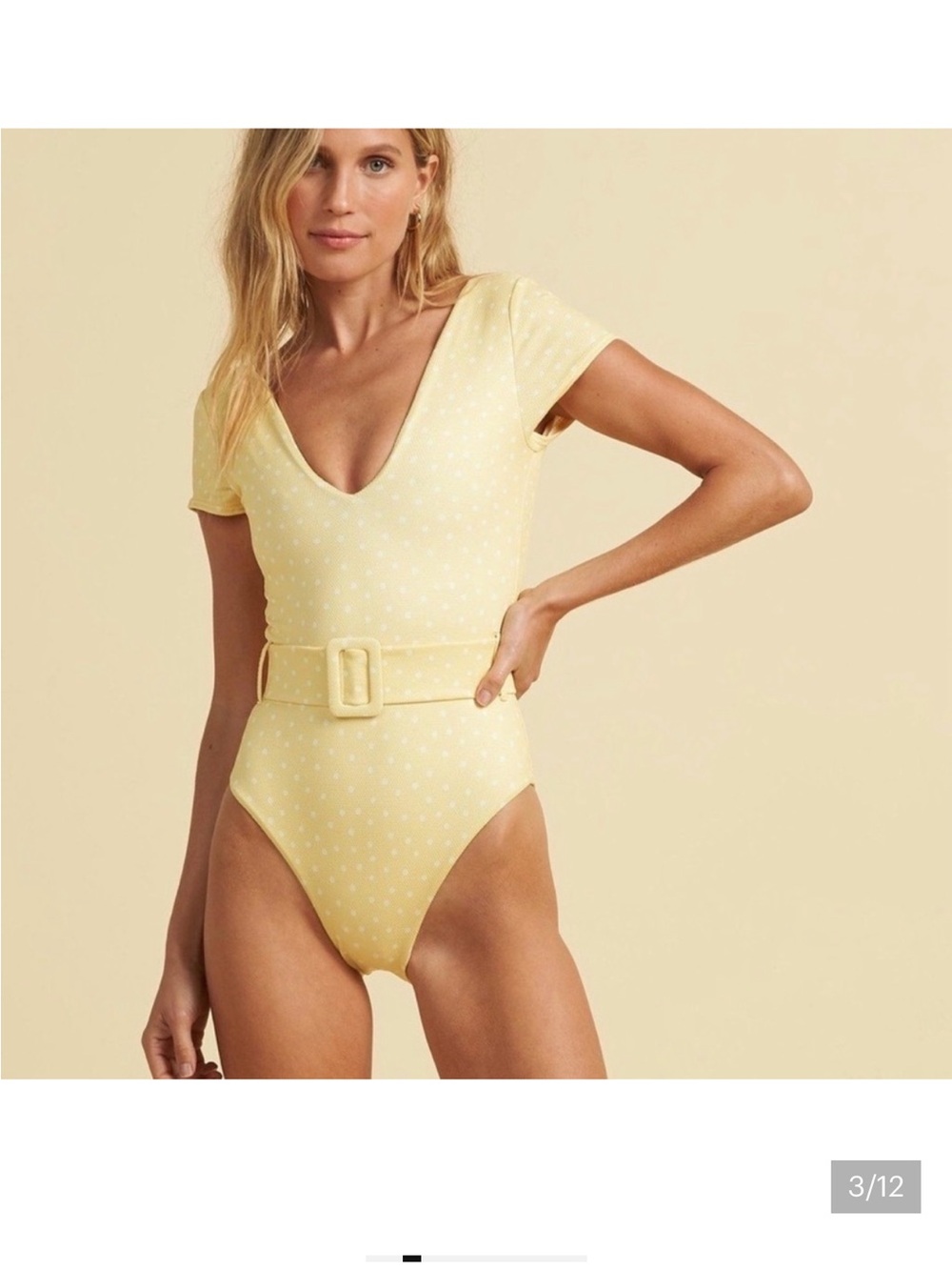 Billabong Yellow Polka Dot Belted One-Piece Swimsuit. NWT size lg